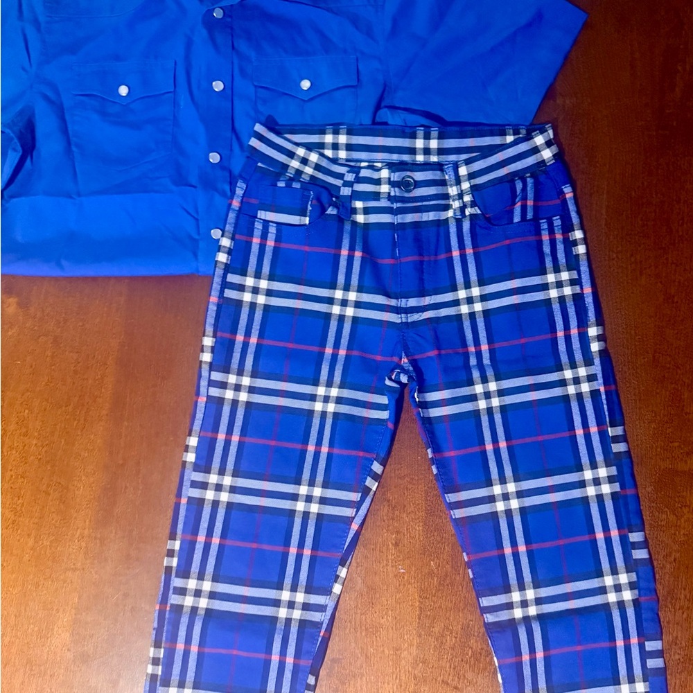 Plaid Blue Boys Dress Pants